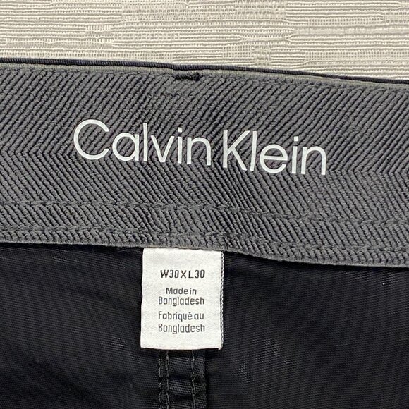 Calvin Klein Chino Pants Mens 38 x 30 Black Slim Fit Straight Flex Waist Cotton - Picture 7 of 13